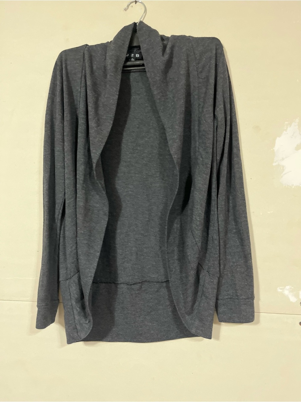 Open-Front Draped Cardigan Sweater — Charcoal Gray